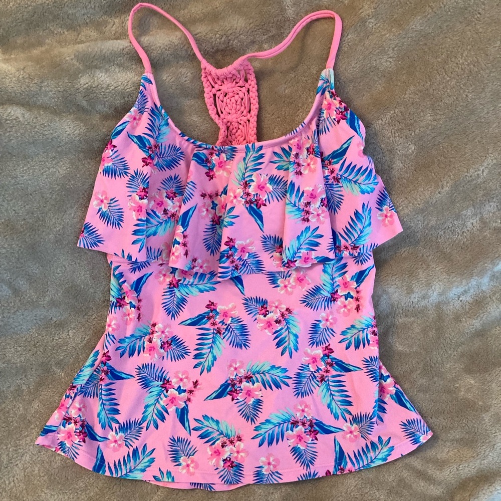 Pink floral tankini swim top